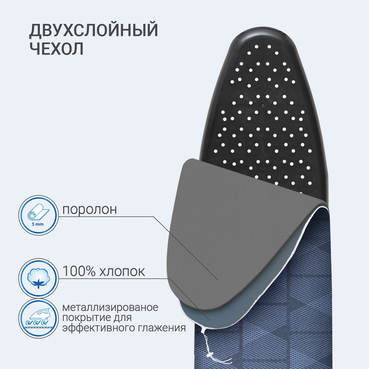 Чехол для гладильной доски металлизированный Hausmann Cosmic 33/43 х 110/120см, синий фото 2