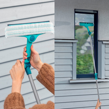 Щетка Leifheit W&F Cleaner L для мытья окон с губкой и телескопической ручкой, 130-210см фото 7